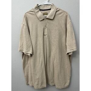 Foundry Mens‎ Shirt 2XLT Polo Short Sleeve Beige Cotton Casual Collar Button